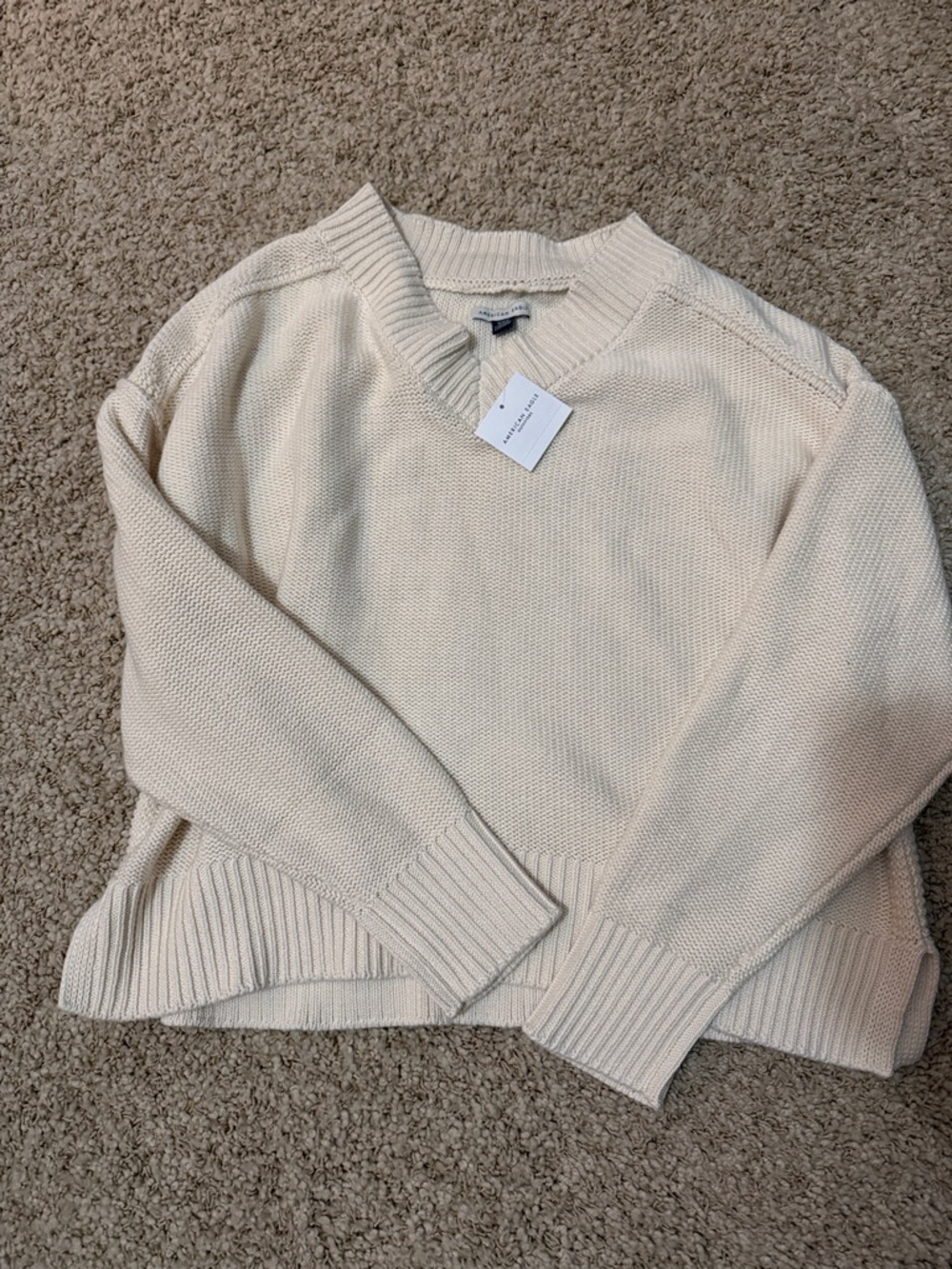 American Eagle Outfitters Cream V-Neck Knit Sweater